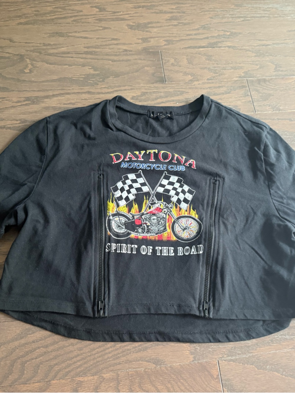 Black Daytona Graphic Crop Top shirt with Zip Panel Sz XL motorcycle bike